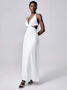 SHEIN Unity Vestido elegante com decote em V e decote em V, estilo chique de férias - Branco - Ver 3