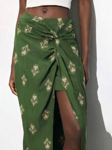 Maija Asymmetrical Print Twist Design Mid-Waist Women Skirt, Comfortable Casual Versatile For Autumn/Winter, Beach, Music Festival, Bohemian Style, Island Resort,Halloween,Fall Clothes For Women Beach Outfit For Women