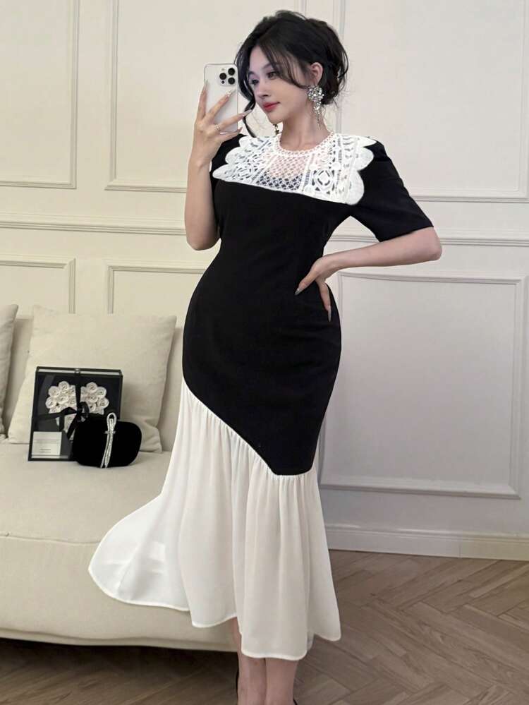 New Spring Style Initial Date Outfit Patchwork Decor Elegant Ladies Dress For Summer Sundress Maxi Dress Cocktail Dress