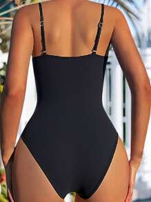Swim Vcay Mesh Patchwork Plunging Neckline Sexy Fashionable Spaghetti Strap One-Piece Swimsuit