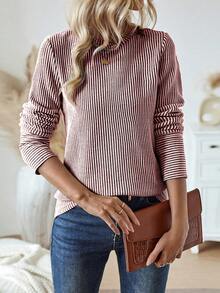 EMERY ROSE Camiseta holgada de manga larga con cuello redondo y rayas, camisetas gráficas de mujer para otoño y primavera