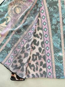 Swim Lushoire 春假新款夏季罩衫上衣，彩色印花长袖系带前海滩度假时尚罩衫和服女款