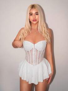 Sweetina 夏季服装 女士海滩装 婚礼宾客礼服 女士度假露肩金属纽扣腰带下摆连衣裙、太阳裙