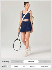 GLOWMODE Tennis Adapt Cool Stride 撞色腰带短裙，带侧袋，低冲击日常运动 - Dark Blue - 查看 5