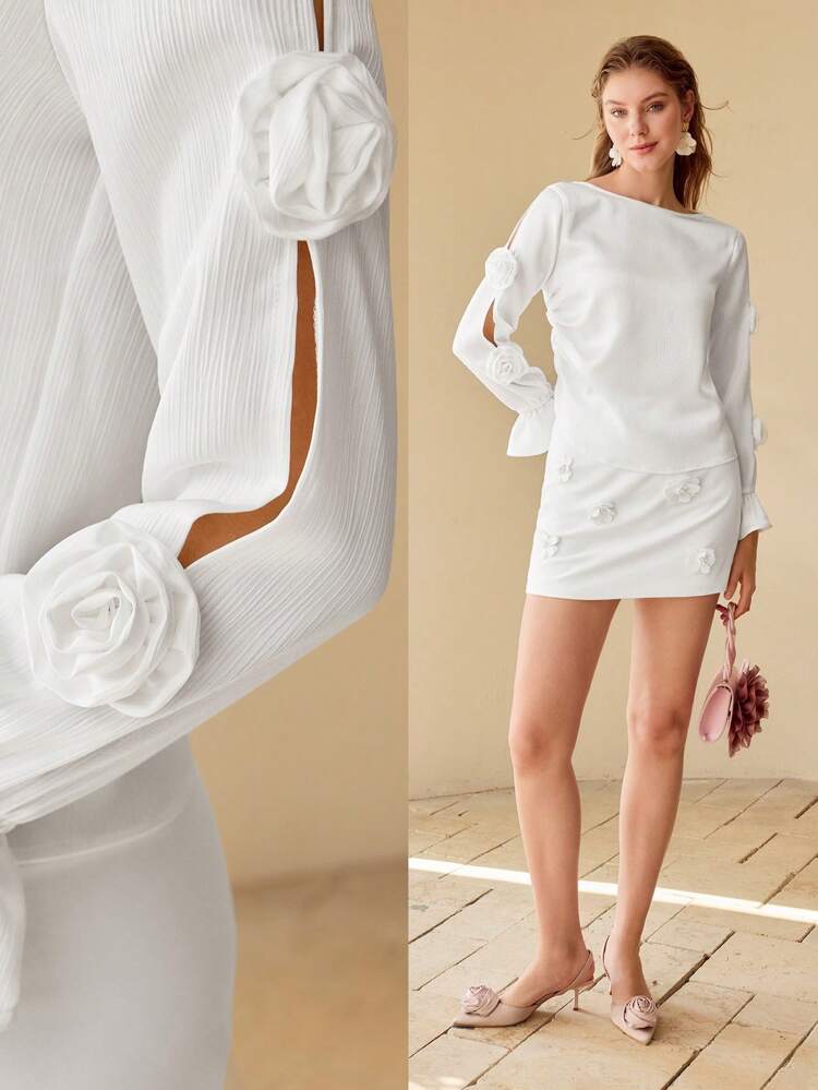 TEXTURED STEREO FLORAL BLOUSE,SPRING/SUMMER