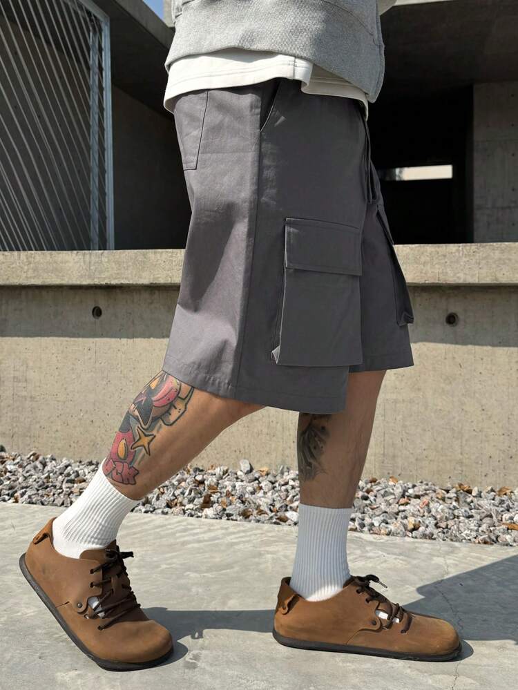 Men's Plain Grey Outdoor Cargo Shorts, Summer