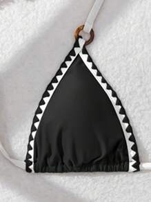 SHEIN 女士军绿色贝壳边饰泳衣