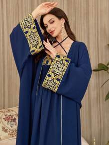 Al Najma Women Long Sleeve Minimalist Jacket & Dress 2 Pieces Set, Elegant - Navy Blue - View 7