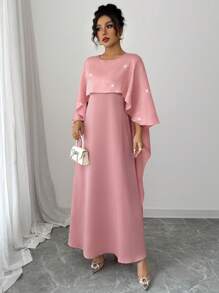 Chiquease 女士夏季圆领水钻装饰优雅休闲连衣裙 - 粉色 - 查看 3