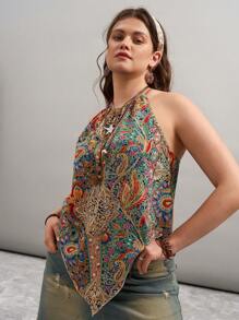 Freevana Plus Size Women's Western Country Floral Pattern Camisole Top, Summer For Women, Graphic Women, Concert Women, Rave Festival, Country, Western Wear Women