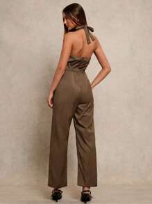 Glamine 女士挂脖式休闲连身裤 - 咖啡棕 - 查看 2