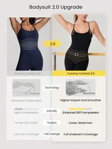 GLOWMODE 6 英寸 FeatherFit™-Air Break A Sweat Insta-Cinch 收腹提臀露背连体衣连身裤低冲击瑜伽日常可拆卸罩杯