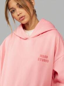 MISSGUIDED Oversized Drawstring Hoodie Sweatshirt Classic Pullover Athletic Loungewear Fall Winter Casual Streetwear Hip Hop Style Gym Workout Essential - Pink - View 5