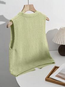 Sweetra Autumn/Winter Bowknot Khaki V-Neck Embroidered Vintage Knit Cardigan Vest