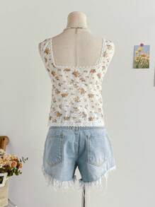 Soleia Áo ba lỗ dây rộng thêu họa tiết hoa nhỏ xinh xắn dành cho nữ, thích hợp cho tiệc tùng, hẹn hò, lễ hội âm nhạc, phong cách phương Tây, phong cách Boho, trà chiều, bãi biển - Nhiều màu - Xem 2