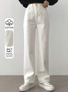 DAZY Solid Color Casual Straight Pants With Diagonal Pockets