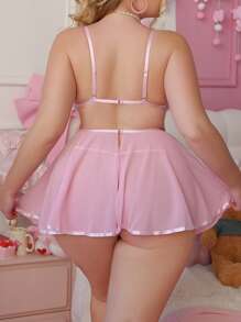 PetitDoll 3 件浪漫花卉荷叶边性感内衣套装