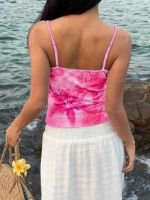 Attitoon Women Casual Sexy Camisole Camisole With Floral Pattern, Suitable For Vacation, Pink