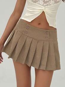Aloruh Young Sexy Lady Super Skirt With Buttons - Khaki - View 4