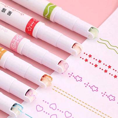 6 pièces de stylos marqueurs à design vague et courbe, convenant pour journal et dessin, stylos, fournitures scolaires, papeterie, jolis stylos, surligneurs pour l'école, surligneurs, fournitures d'art, surligneurs scolaires, couleurs, fournitures de bureau pour femmes pour la rentrée scolaire