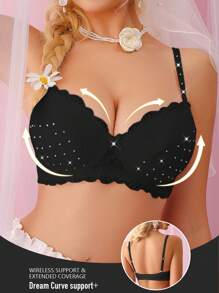 1pc Women's Lace Patchwork Underwire Bra - Black - View 5