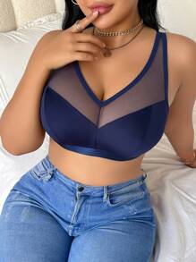 Plus Size Minimalist Wireless Curve Lingerie Bralette, Navy Blue