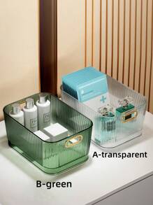 SHEIN 1pc Desktop Storage Box With Large Capacity, Handles, For Organizing Cosmetics, Snacks, Small Items In Living Room, Kitchen. Available In Multiple Sizes - Clear - View 3