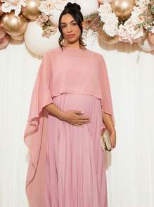 Loomaby Maternity Cloak Sleeve A-Line Dress,Gender Reveal Dress,Baby Shower Dress