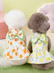 PETSIN Orange Vibrant Lovely Fruit Orange Pattern Double-Layer Bow Decor Leash & Pet Dress, Spring/Summer - Orange - View 1