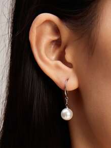 1对925纯银10毫米珍珠吊坠耳环，女士耳钩耳环，圣诞节冬季圣诞礼物 - 耳環 - 查看 3
