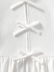 SHEIN LMoss Kids 年轻女孩休闲宽松纯色圆领短袖套头衫 - 白色 - 查看 7