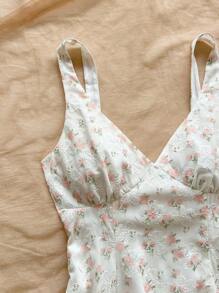 Soleia 女士浪漫粉色雪纺花卉印花细肩带露背蝴蝶结腰部 A 字迷你连衣裙，适合派对、约会、海滩、夏季波西米亚风格 - 彩色 - 查看 6