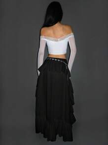 SHEIN ICON Low Waist Asymmetrical Hem A-Line Skirt Party - Black - View 3