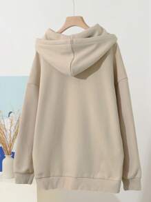 DAZY Letter Graphic Drop Shoulder Drawstring Hoodie,Long Sleeve Tops,Fall Women Clothes Sweatshirt - Apricot - View 5