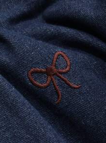 DAZY Women's Long Sleeve Casual Denim Top With Embroidered Bow Detail, Suitable For Autumn,Back To School Clothes,Jeans Jacket,Fall Women Clothes