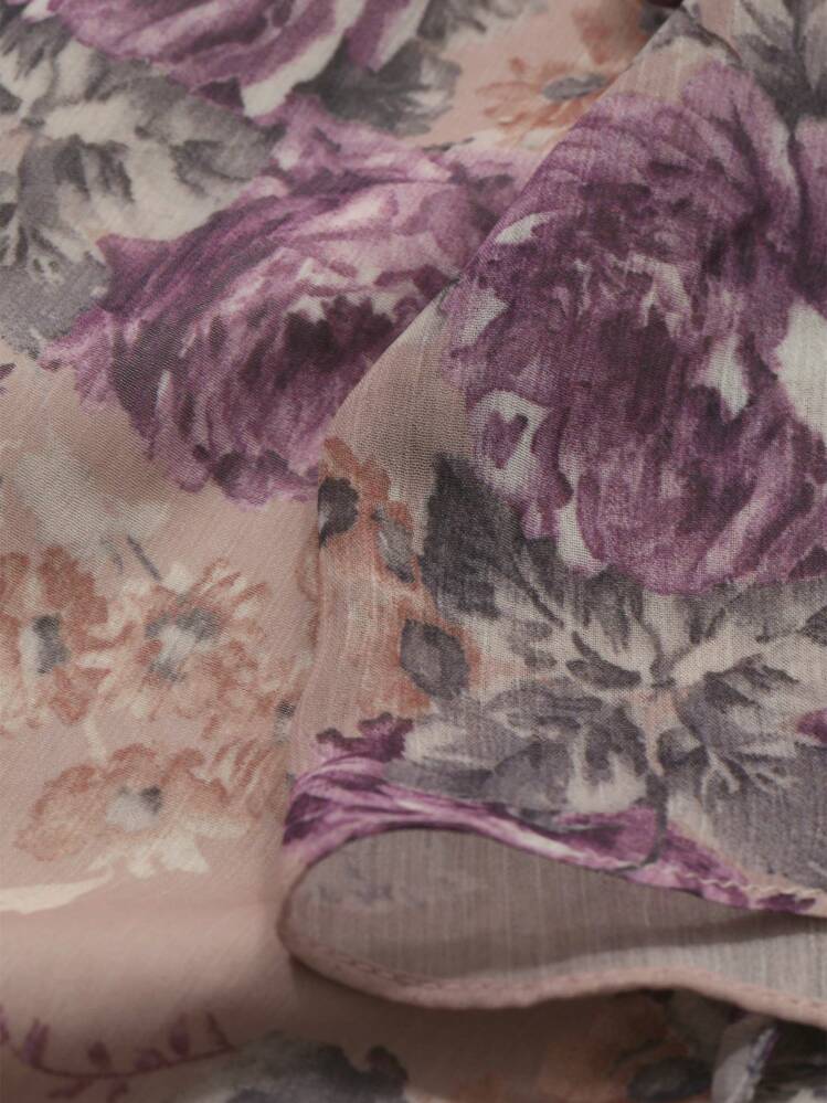 DAZY Ditsy Floral Elegant Square Neck Ruffle Hem Midi Chiffon Dress, Suitable For Valentine's Day,Milkmaid Dress Sundress Vacation Outfits Women - Purple - View 10