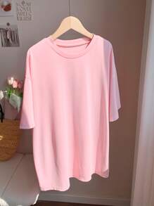 Comfortcana Plus Size Summer Pink Vacation Coconut Tree Print T-Shirt - Pink - View 2