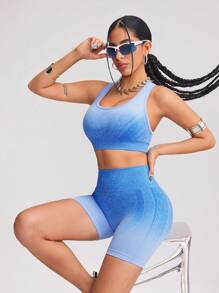 Innovista Women Activewear 2in1sets, Seamless Performance Sports Bra& Legging Shorts, 2 Pieces Workout Outfits, High Elastic Push Up & Support Gym Top & Bottom,   Breathable Mesh& Dry Fit Workout Outfits, Gradient Color Sculpting Shapewear, Edgy & Unique Tracksuit For Fitness, Tank,Vest,Cropped,Base Layer,Underwear,Pants, Cycle,Bike,Running,Cardio,Strength,Weights,Pilates,Boxing,Outdoor,Hike,Camping,Trail,Yoga,Mat,Volleyball,Climbing,Trekking,Tennis, Music Festival, Party, Electric, Blue, Y2K,Spring Summer Gear,Starter Sportswear