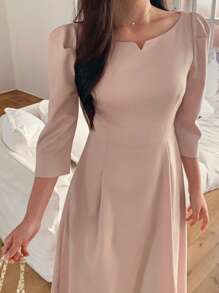 DAZY 女士圆领收腰半袖中长连衣裙，返校季服装 - 粉色 - 查看 3