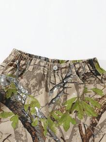 Denimly 青少年男孩休闲日常都市街头时尚全年必备多口袋阔腿迷彩印花松紧腰带牛仔裤，绿色