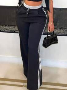 INAWLY Solva Quần dài thường ngày chắp vá màu trơn cho nữ, mặc hàng ngày - màu đen - Xem 2