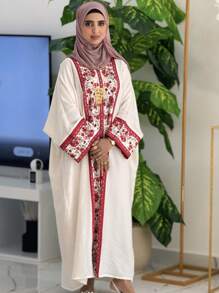 Al Najma 传统土耳其和阿拉伯长袍，正面和袖口有花卉刺绣，朴素 - 彩色 - 查看 4