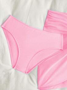 Tween Girl Solid Color Tankini Top & Mini Skirt Swimwear Set - Pink - View 4