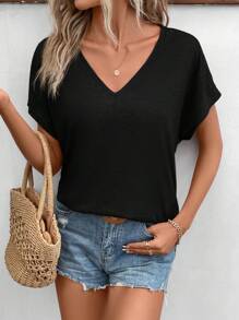 SHEIN Frenchy Camiseta de manga de murciélago de unicolor simple y versátil