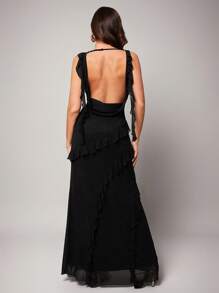 Silquee Premium Quality Black Elegant Romantic Multi-Layered Ruffle V-Neck Slit Dress, Sexy Split Dress ,Wedding Bridesmaid, Formal Ball, Casual Work, Birthday, Holiday Outfit, Beach Party Women Evening Gown Women Elegant Dresses Prom Dresses For Woman Women Formal Party Dresses For Women Women Formal Formal Dresses For Women Women Prom Dresses,Bodycon Dress, Black Backless Dress,Holiday Dress Graduation