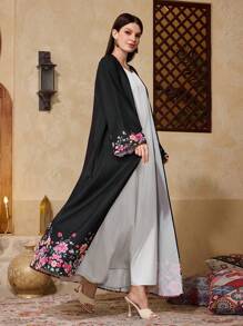 Al Najma Elegant Black 3D Floral Abaya For Women, Conservative Style, Modest Robe