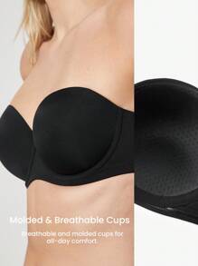 LUVLETTE 女士内衣黑色透气无肩带隐形无缝聚拢钢圈T恤内衣外穿基本款半罩杯文胸