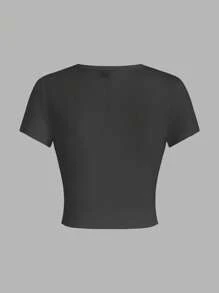 SHEIN EZwear Bộ 4 Áo thun cổ tròn bó sát tay ngắn thường ngày dành cho nữ, thích hợp cho mùa hè - Nhiều màu - Xem 9