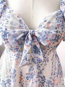 Flirla 女士休闲花卉印花雪纺连衣裙 - 淺藍色 - 查看 6