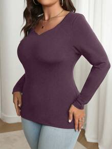 SHEIN LUNE T-shirt de base ajusté et slim à manches longues et de couleur unie, grande taille